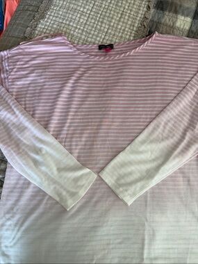 Vince Camuto Pink & White Striped Long-Sleeve Tee